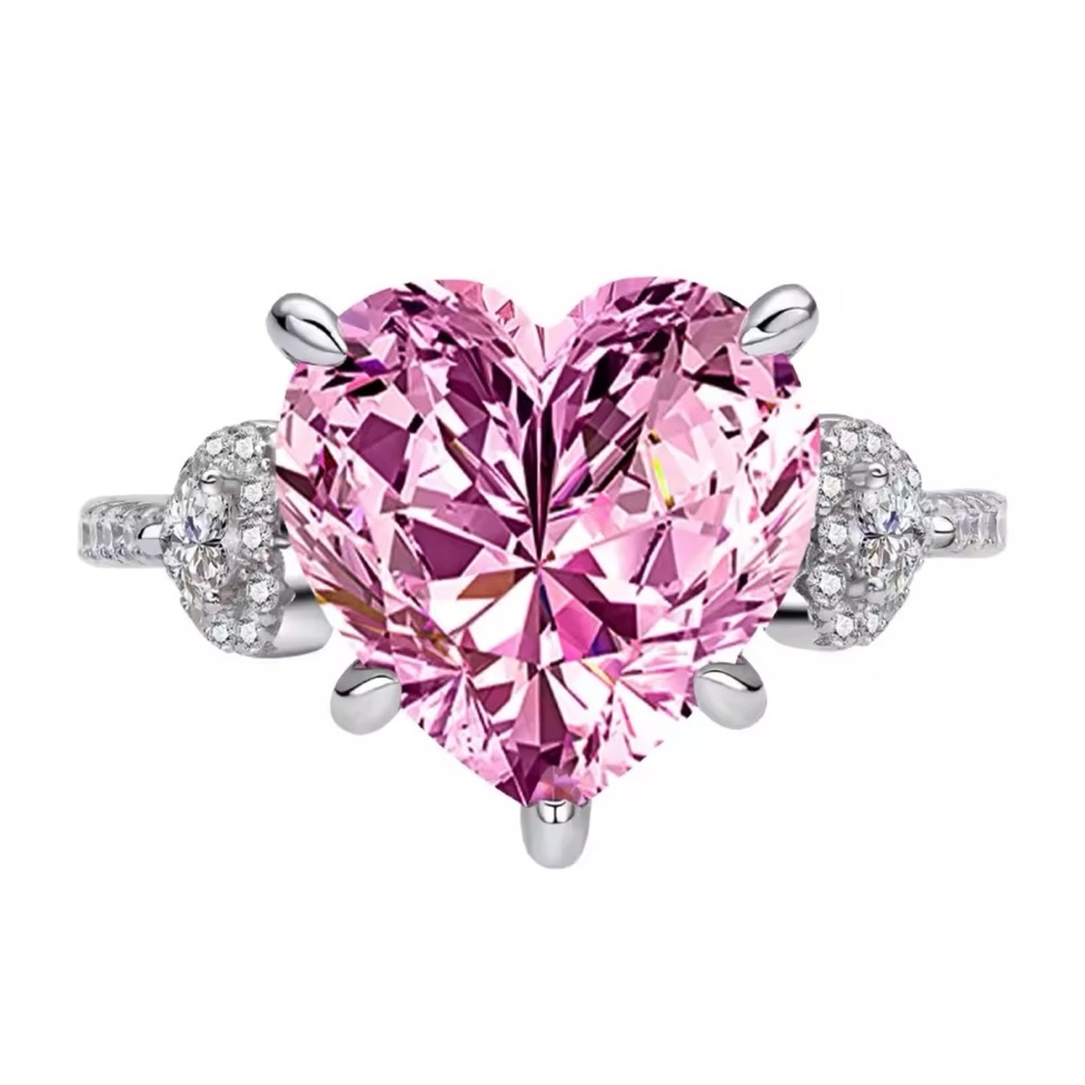 18k 5ct Pink Sapphire Heart Ring - Picture 5 of 8